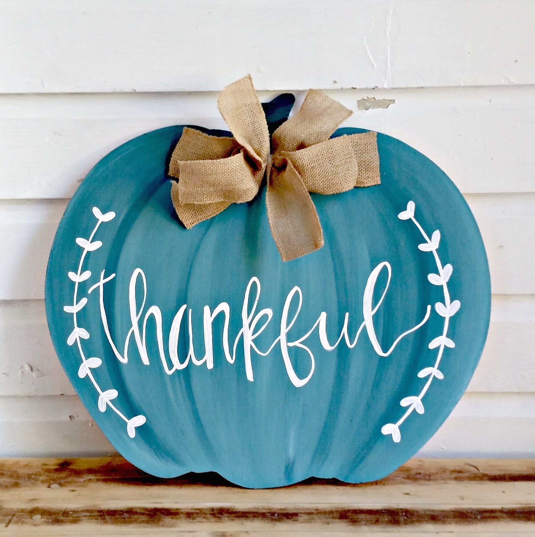 Thankful Sign | Fall Farmhouse Decor | Fall Wood Sign | Fall Pumpkin Decor | Pumpkin Door Hanger | Thanksgiving Wreath, Wooden