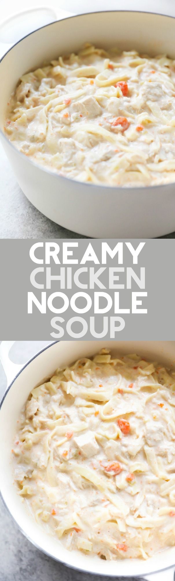 This Creamy Chicken Noodle Soup is one of my family’s favorites! The flavor is perfection and the creaminess really knocks it out