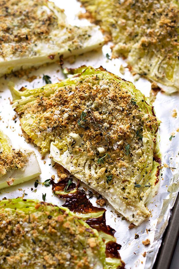 This is a wonderful, healthy side dish to accompany your grilled meats: Roasted cabbage wedges seasoned with garlic, parmesan and