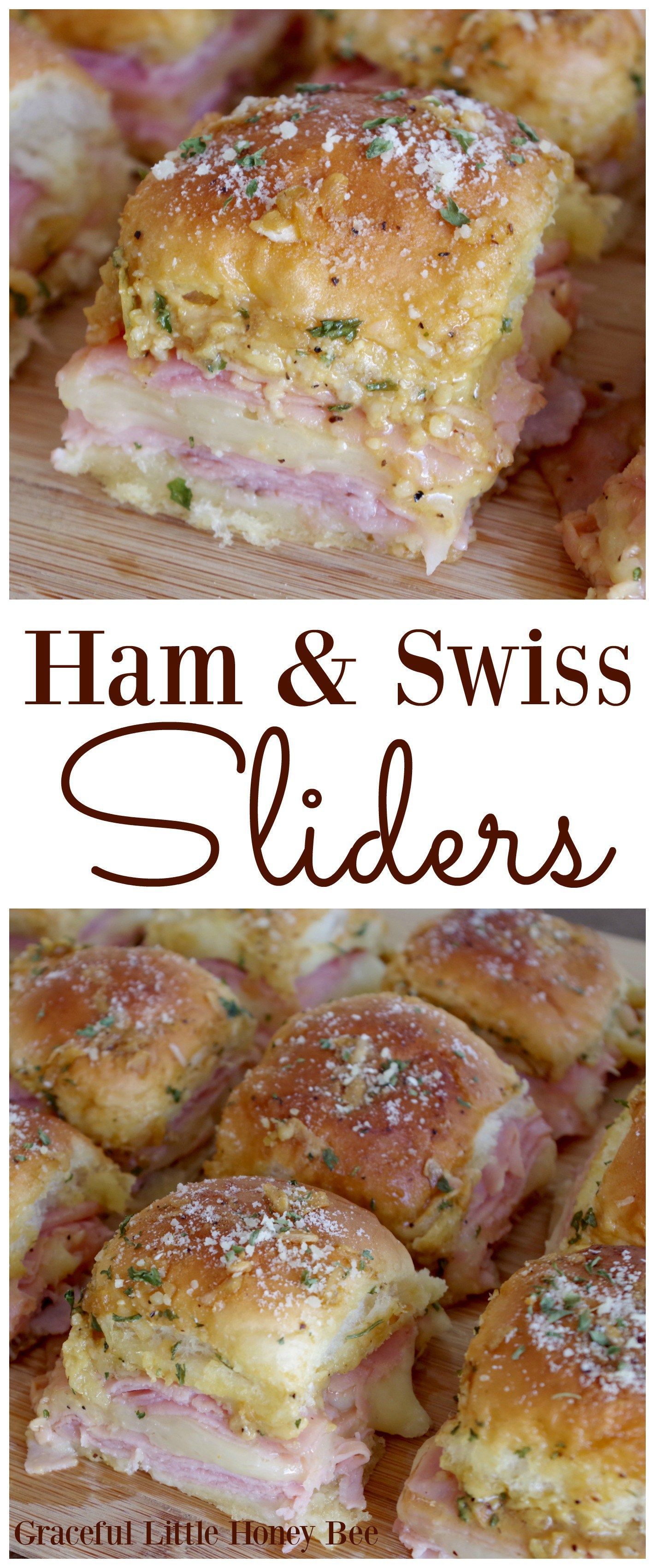 Try these Ham & Swiss Sliders for a quick and easy treat at your next party on gracefullittlehoneybee.com