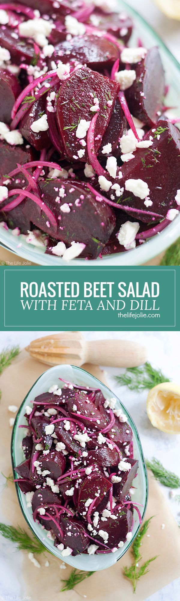 Try this Roasted Beet Salad with Feta and Dill: it’s an easy side dish recipe and is a great alternative to the usual holiday