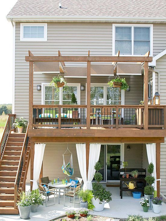 Two-In-One Outdoor Room    Blend the rest of your backyard to stage a perfect space for outdoor living. A walk-out patio below the