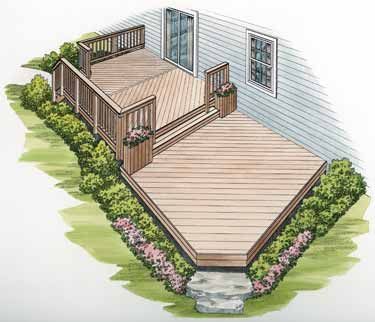 Two-Level Deck with Diagonal Flooring (HWBDO11441) | House Plan from BuilderHousePlans.com