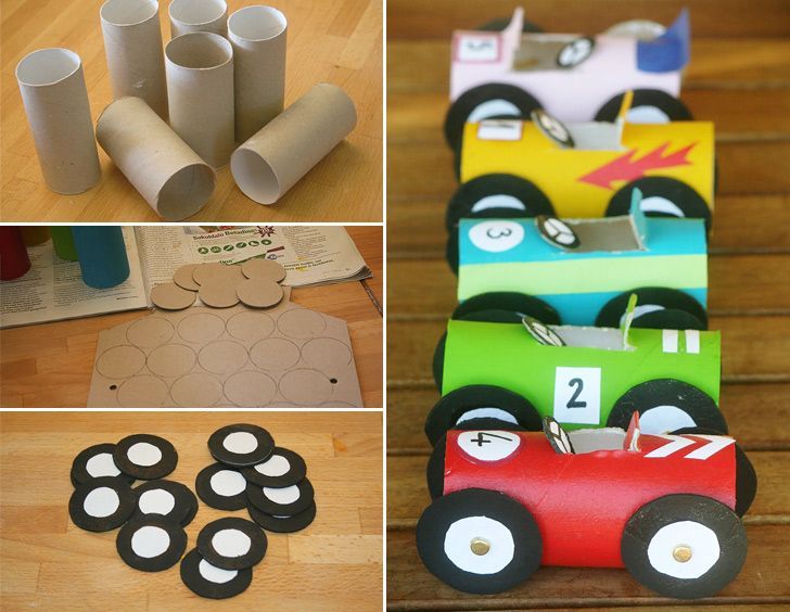 vehicle crafts for preschoolers | Toilet Paper Roll Race Cars Collage