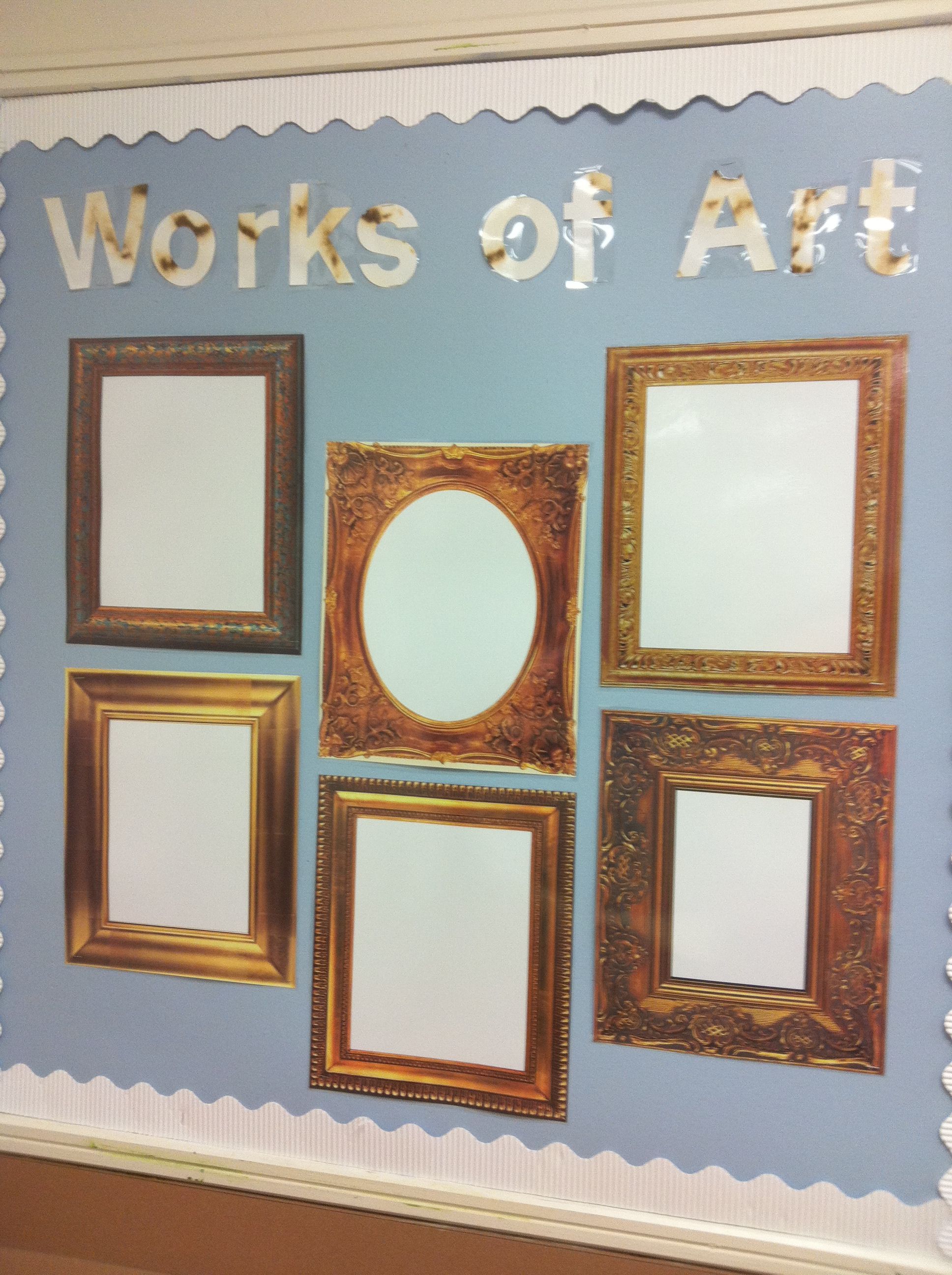 Vintage look in your classroom. Use picture frames to show off work!