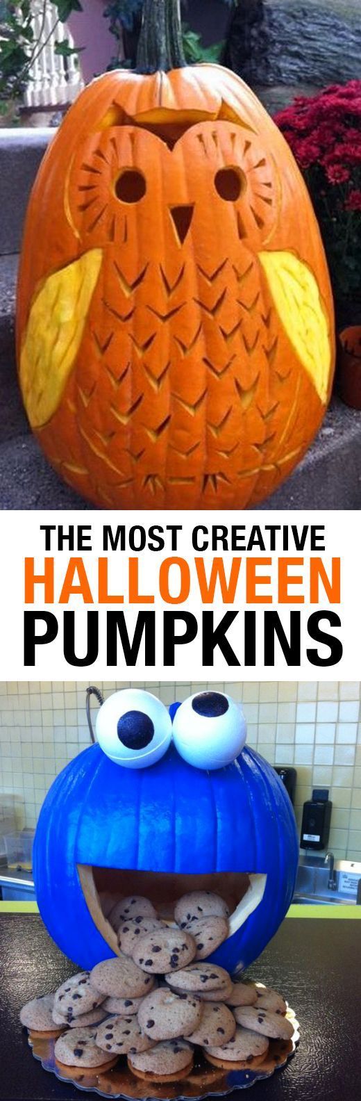 Whether you enjoy carving or painting best, you'll love these inspiring ideas for your Halloween Pumpkin! Disney, Cookie Monster,