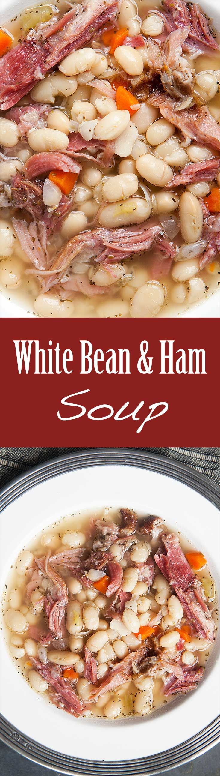 White Bean and Ham Soup ~ Hearty white bean and ham soup, perfect for cold winter days! White beans, ham shanks, onions, celery,