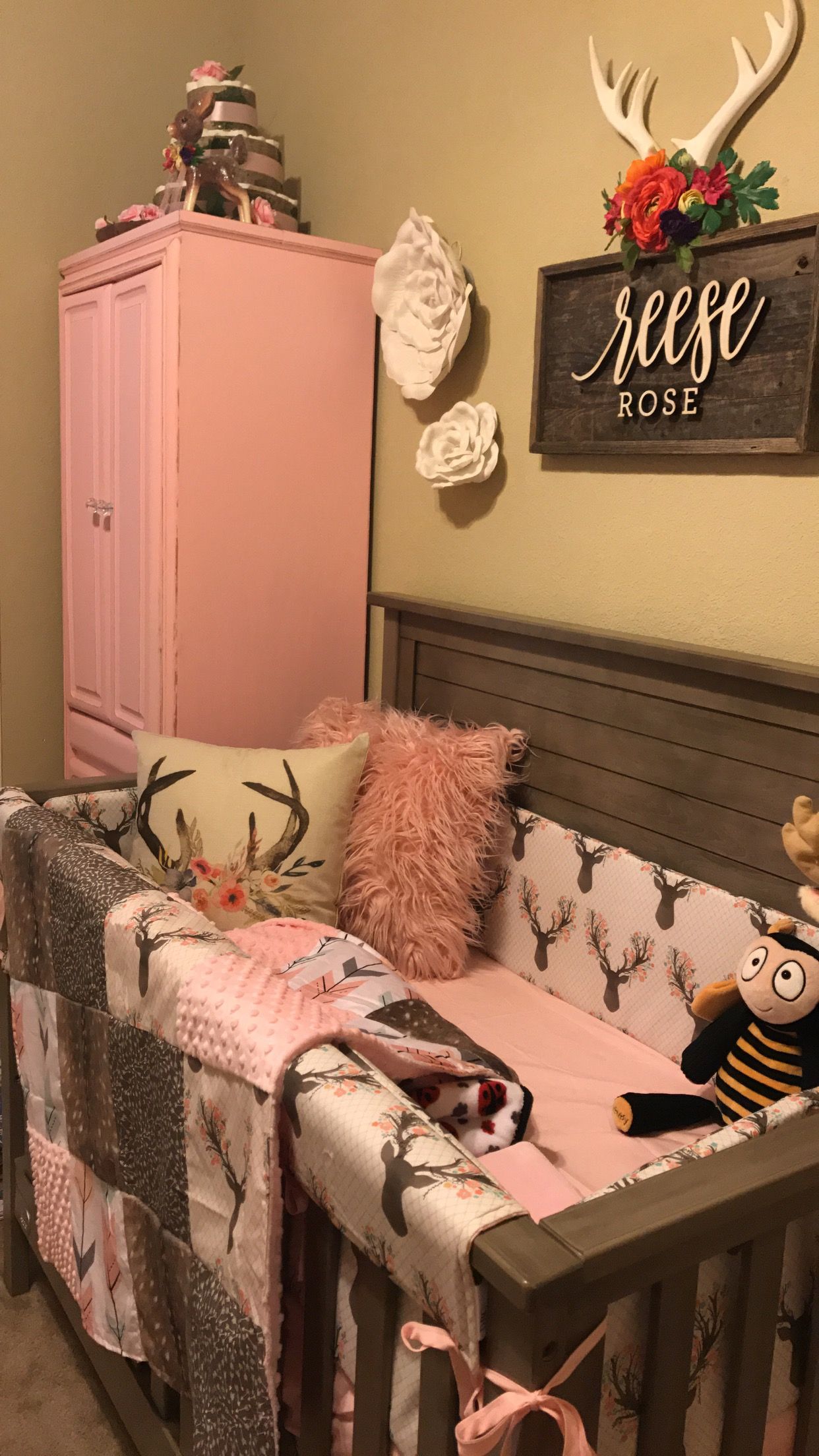 Baby girl room- antlers, deer, flowers, pink and grey nursery -   Popular