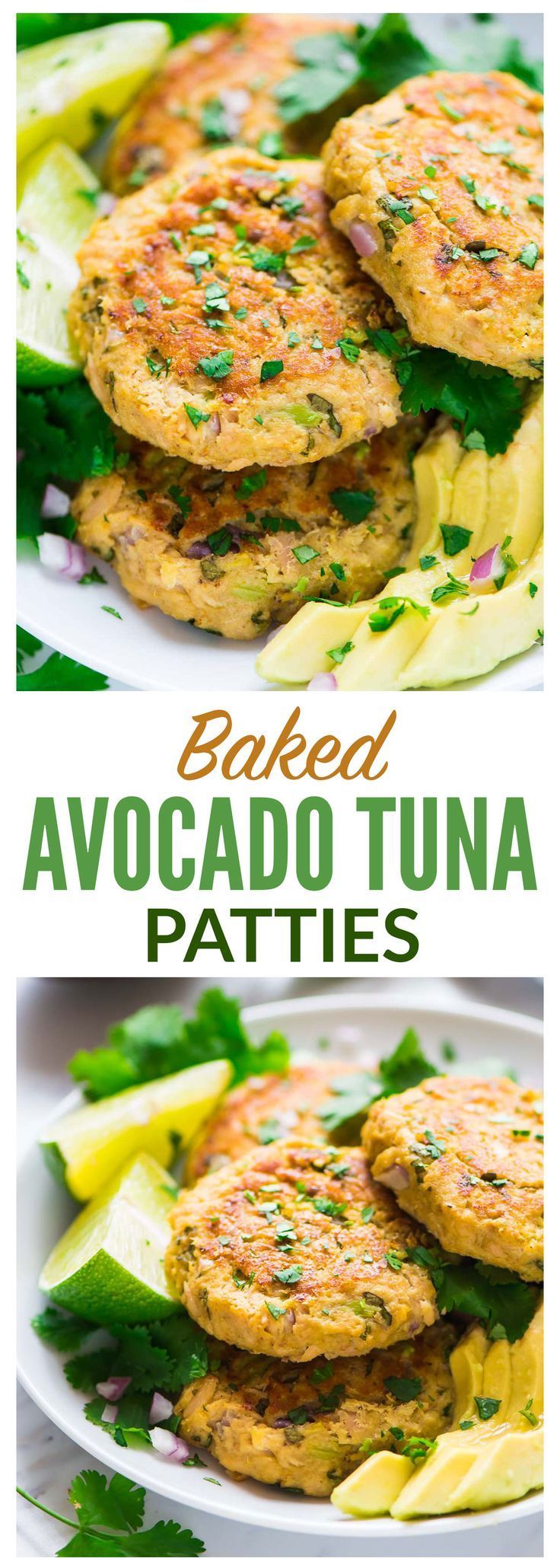 Baked Avocado Tuna Cakes. Only 86 calories each! Quick, easy, and healthy. The best thing you can do with canned tuna!