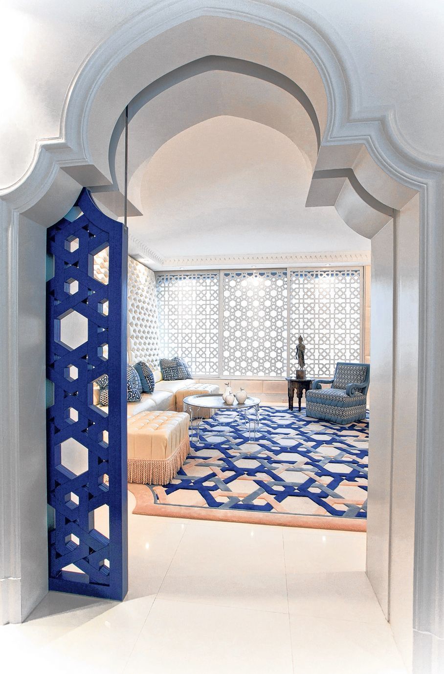 Blue Moroccan sliding door… clever.