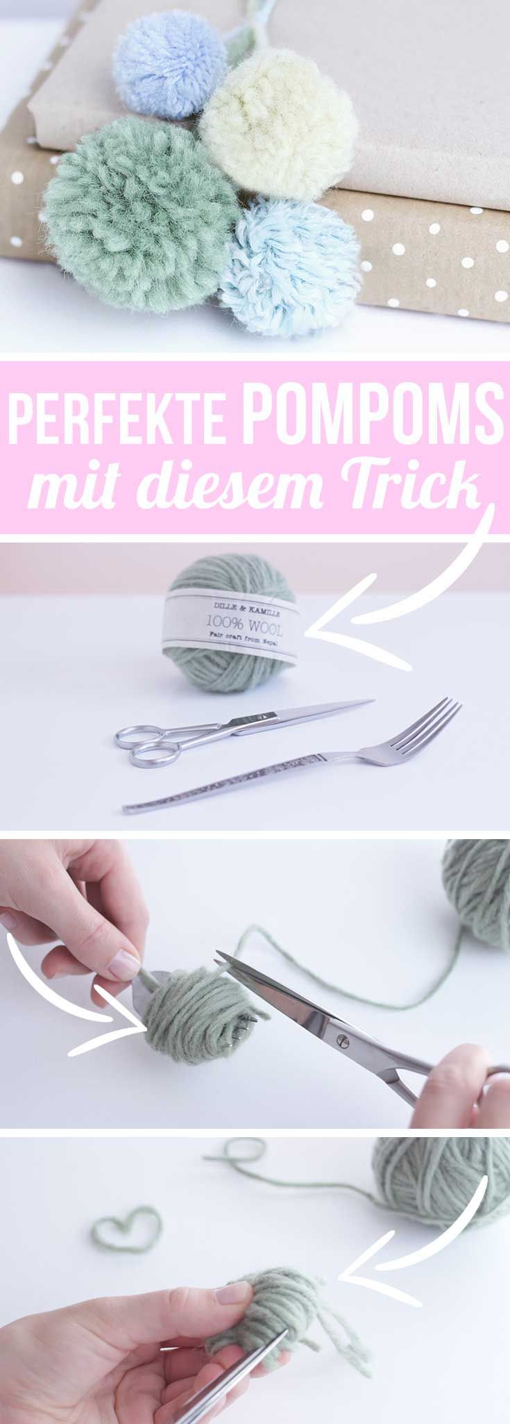 Bommel Pom Pom selber machen – DIY PomPoms basteln ohne Pappring – PomPom – schnell und einfach mit Wolle und Gabel basteln