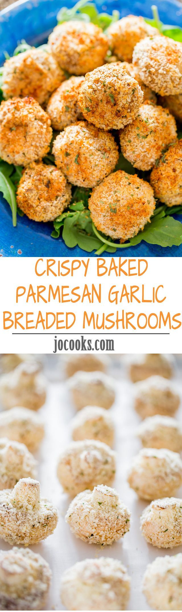 Crispy Baked Parmesan Garlic Breaded Mushrooms – enjoy this restaurant favorite without all the fat and calories, try them baked!