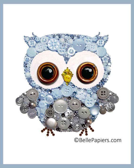 Customizable Owl Cute Nursery Owl Art Button Art by BellePapiers