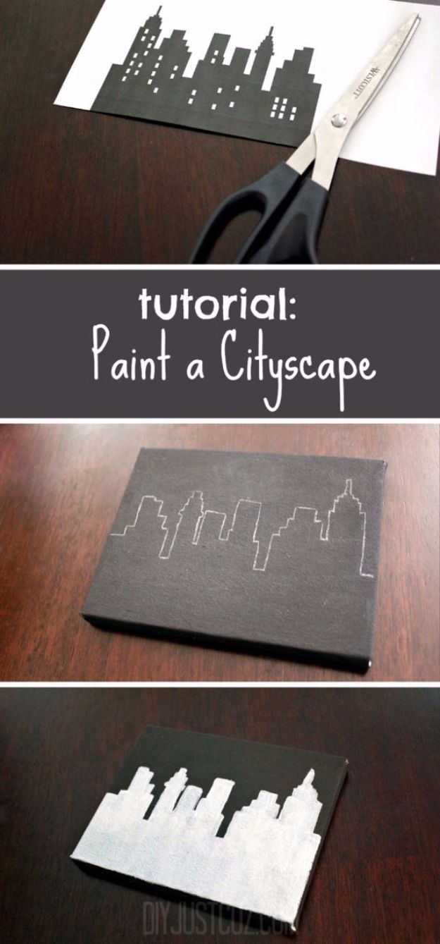DIY Canvas Painting Ideas – Paint A Cityscape – Cool and Easy Wall Art Ideas You Can Make On A Budget – Creative Arts and Crafts