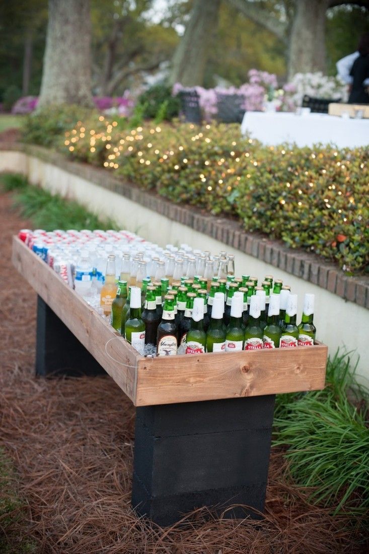 DIY Outdoor Bar- several great outdoor bar ideas. For this one – add a lid and you have a bench when not in use as a bar.