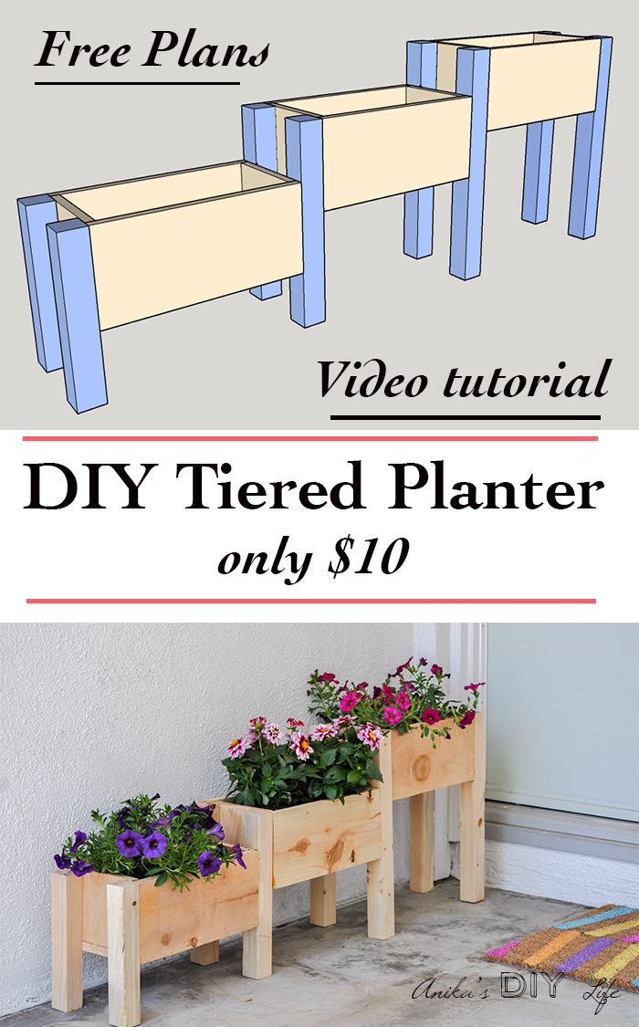 DIY Tiered planter box plans with video tutorial. Make it for only $10!