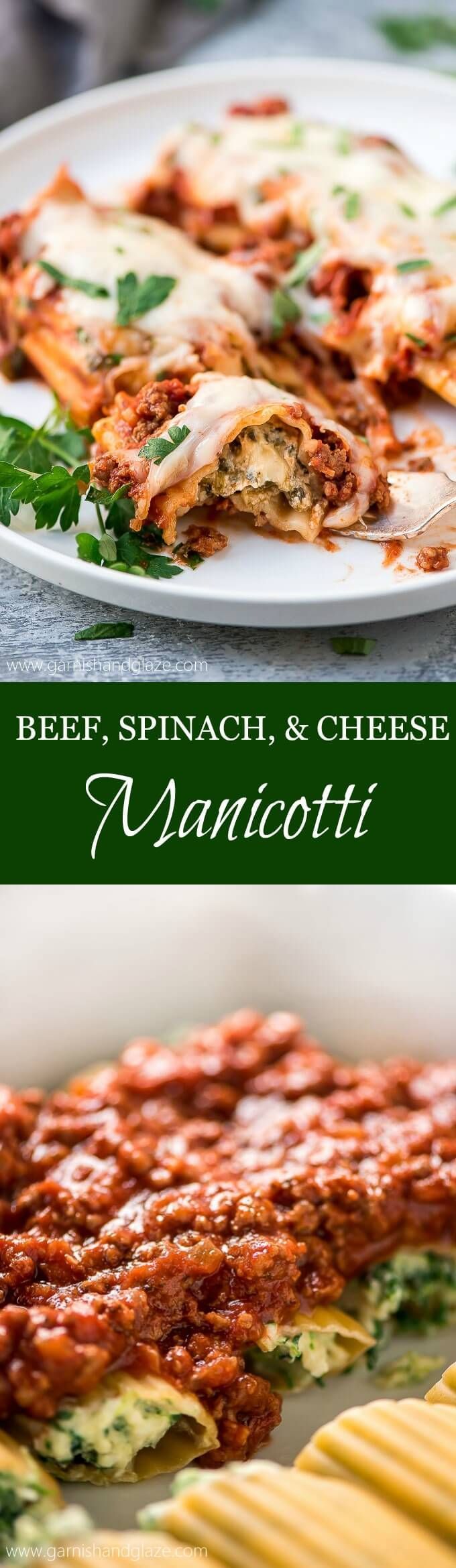 Easy Beef, Spinach, and Cheese Manicotti is a fancy pasta dish made simple. You don’t have to precook the noodles so it’s way