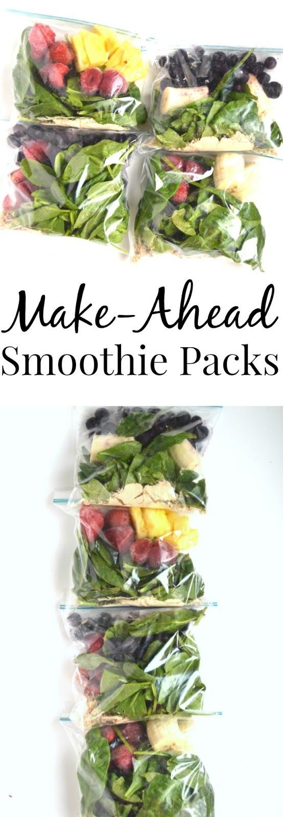Four make-ahead smoothie pack combinations that are stored right in your freezer! Save time by making these freezer smoothie packs