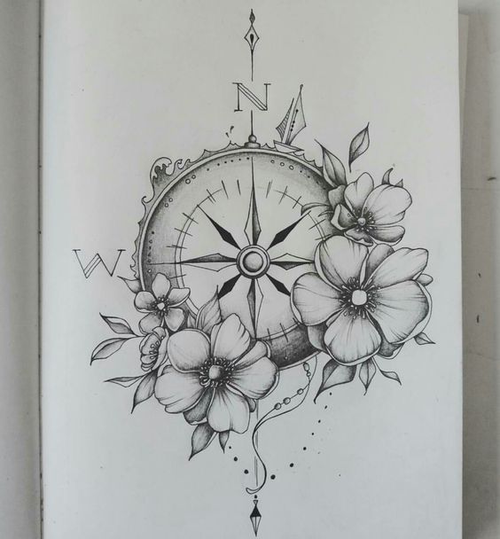 Gorgeous Flower and Compass Tattoos