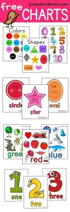 Great Collection of Free Printable Charts. This site has Colors, Shapes, Numbers, Alphabet, Butterfly, Frog Life Cycle, and more!