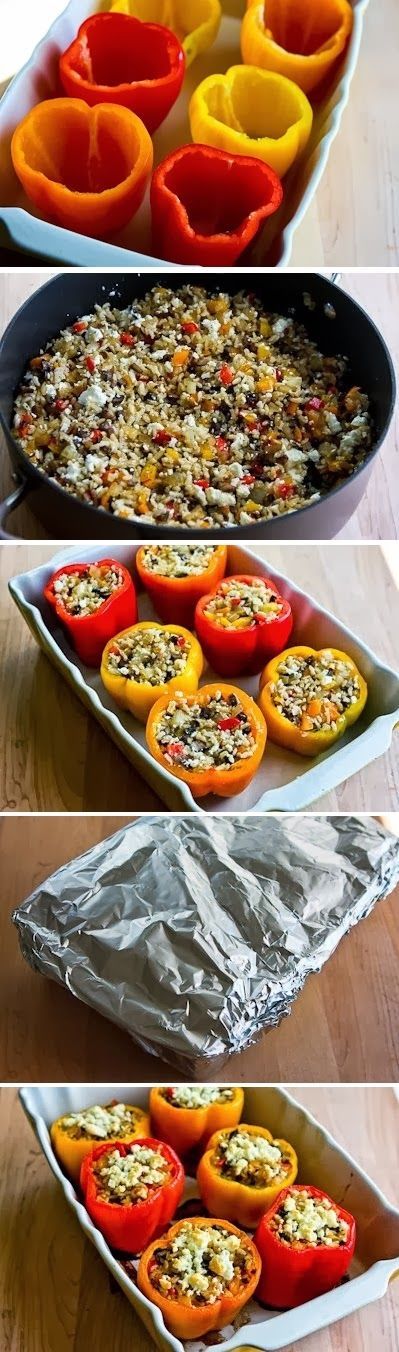 Greek Vegetarian Stuffed Peppers with Brown Rice, Mushrooms, and Feta | A delicious Meatless Monday  recipe!