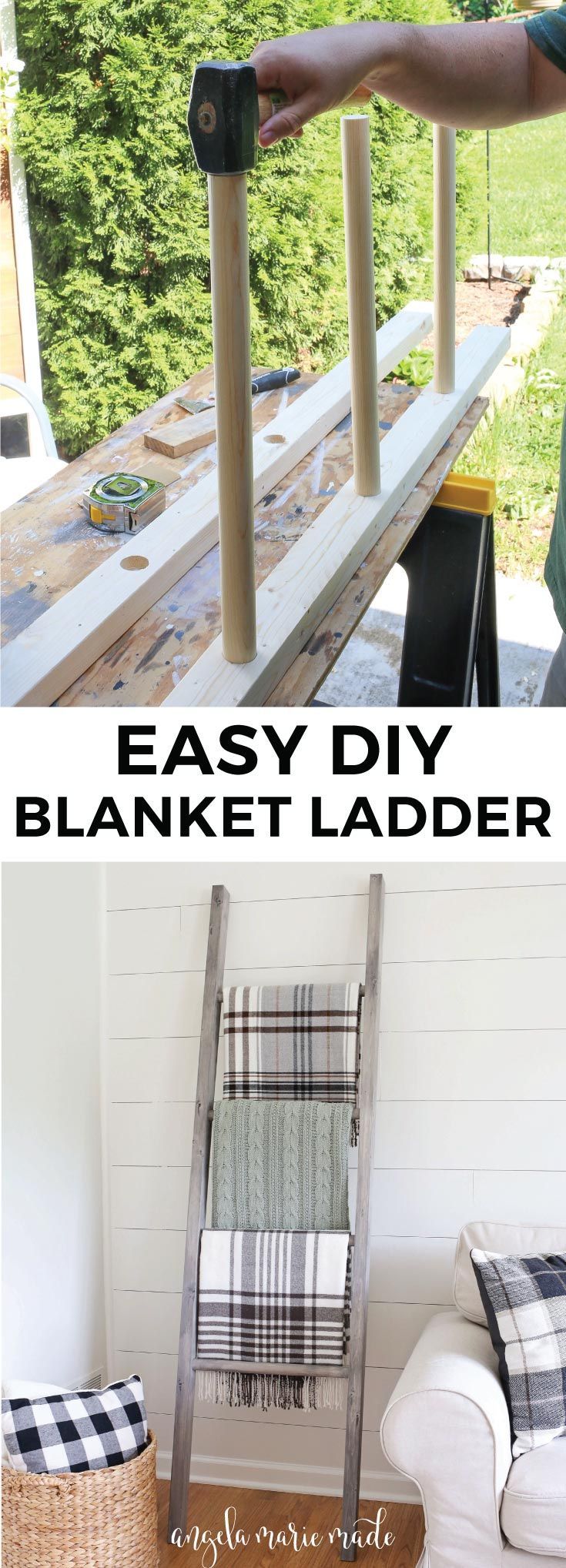 How to easily and quickly build a $15 blanket ladder. This blanket ladder is cozy, functional, and cute living room decor!