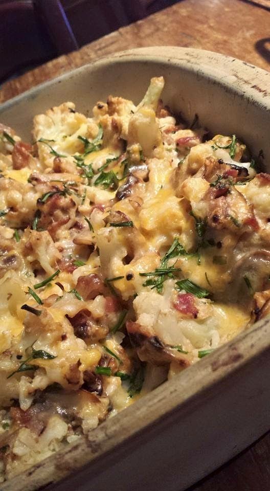 I’ve seen many Loaded Cauliflower recipes float around. This is the one I came up with. 6 C cauliflower florets, steamed or boiled