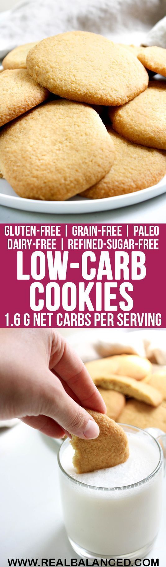Low-Carb Cookies: low-carb, keto, paleo, gluten-free, grain-free, dairy-free, vegetarian, & refined-sugar-free! 1.6g net carbs per