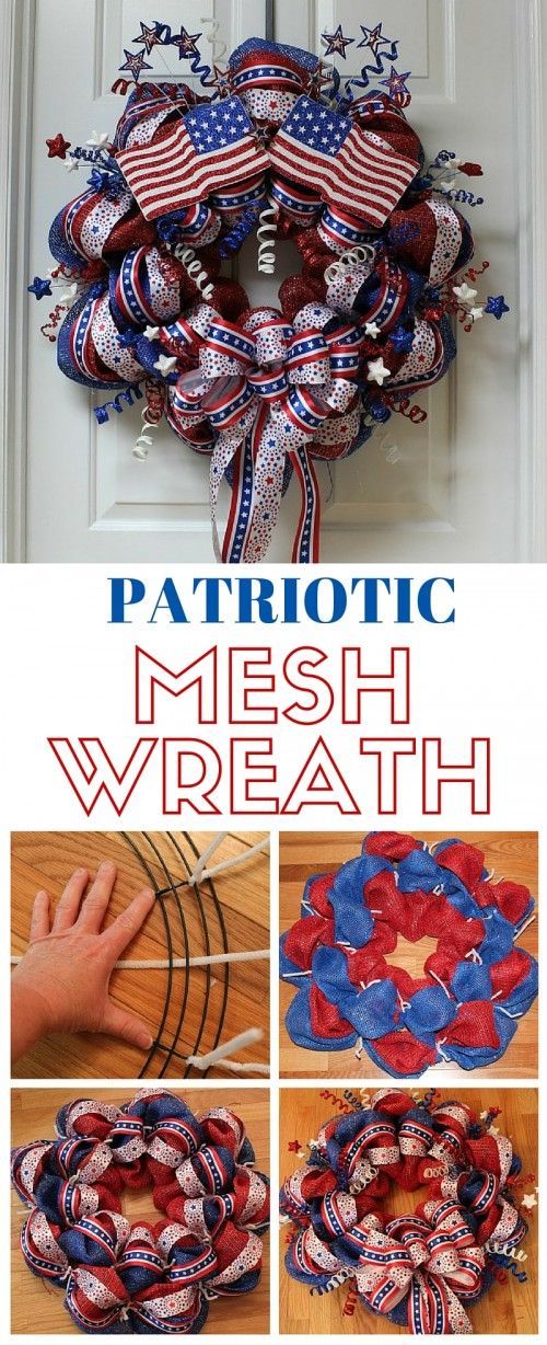 Make a beautiful Patriotic Mesh Wreath to hang on your door. Perfect for Memorial Day or the 4th of July. Simply follow this step