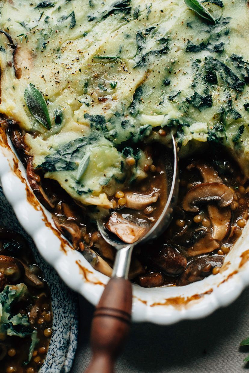 Mushroom Gravy Pie with Garlicky Kale Mashed Potatoes (vegan) – The First Mess