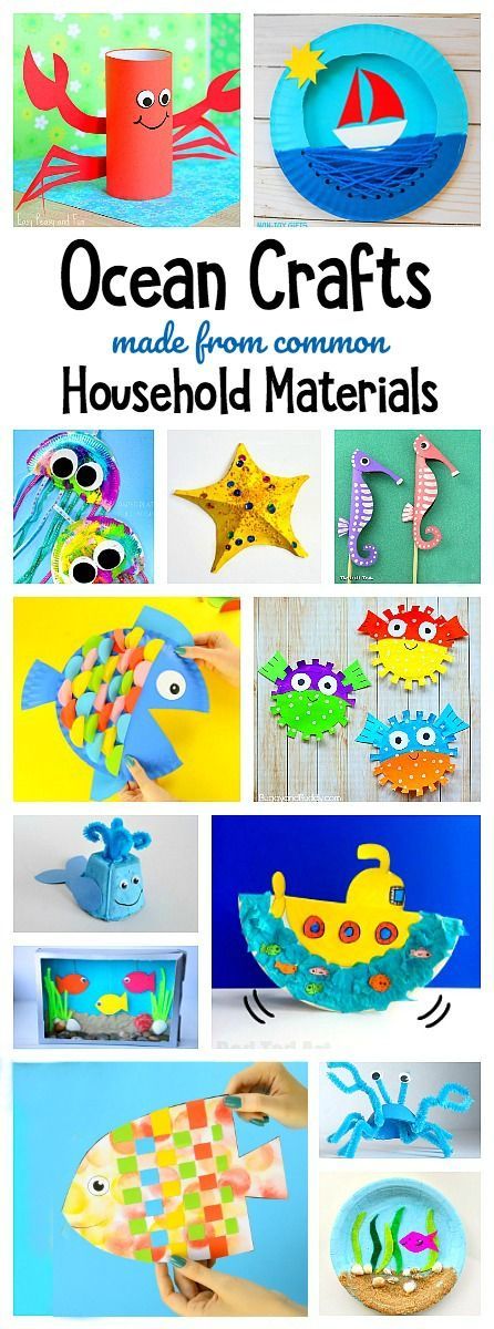 Over 65 ocean crafts for kids using common materials from around the house using paper plates, plastic bags, egg cartons etc.