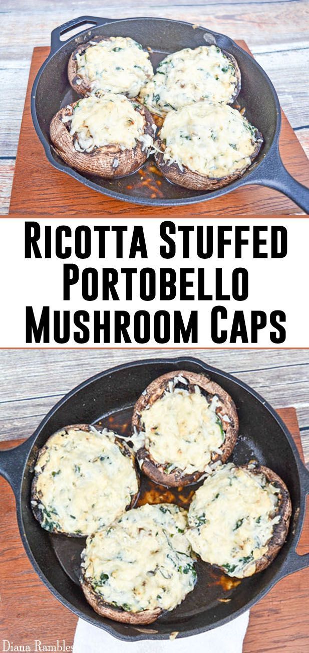 Portobello Spinach Ricotta Stuffed Mushroom Recipe – Need a hearty vegetarian recipe? Try these Portobello Stuffed Mushrooms which