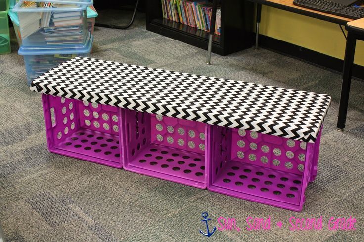 Step by step tutorial for this cute crate bench!! Done in 30 minutes and only cost $20!! :) Cute for a classroom library!!