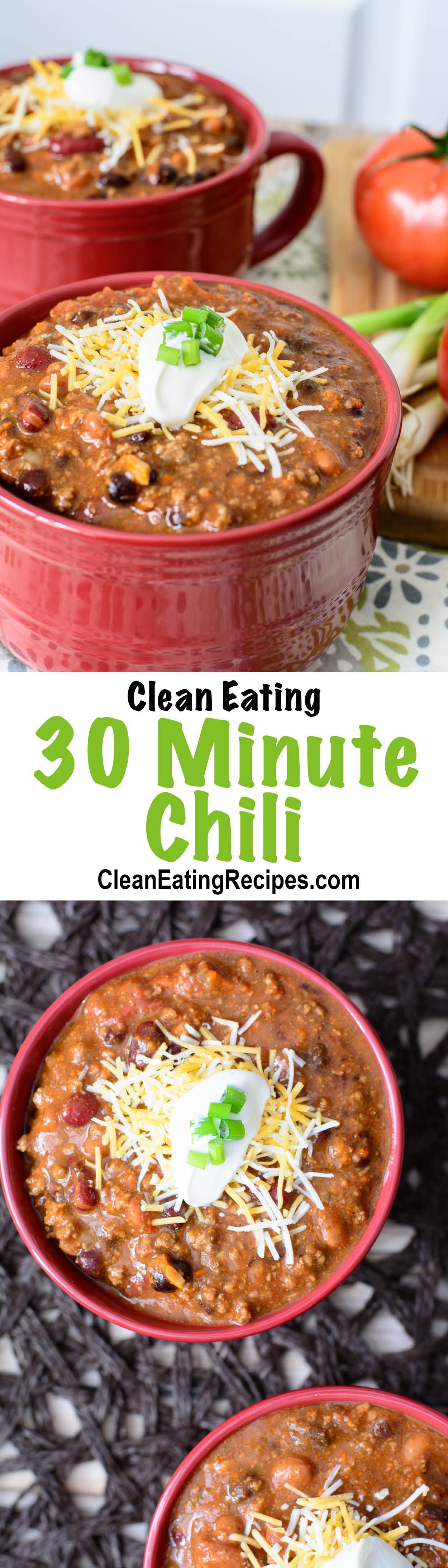 Super-Quick Clean Eating 30 Minute Chili Recipe – I love how easy it is to throw this together. You literally just dump in a bunch