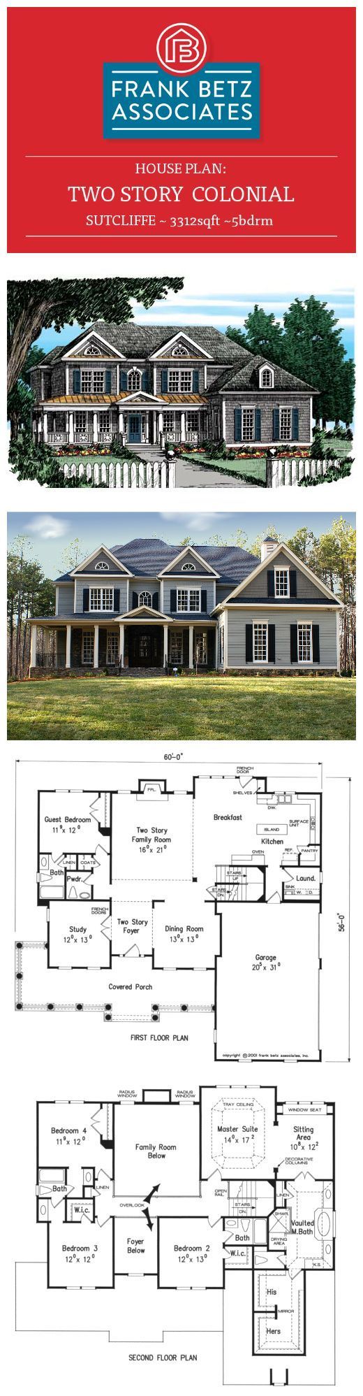 Sutcliffe: 3312sqft|5bdrm two-story Colonial house plan by Frank Betz Associates Inc.  ~ Great pin! For Oahu architectural design
