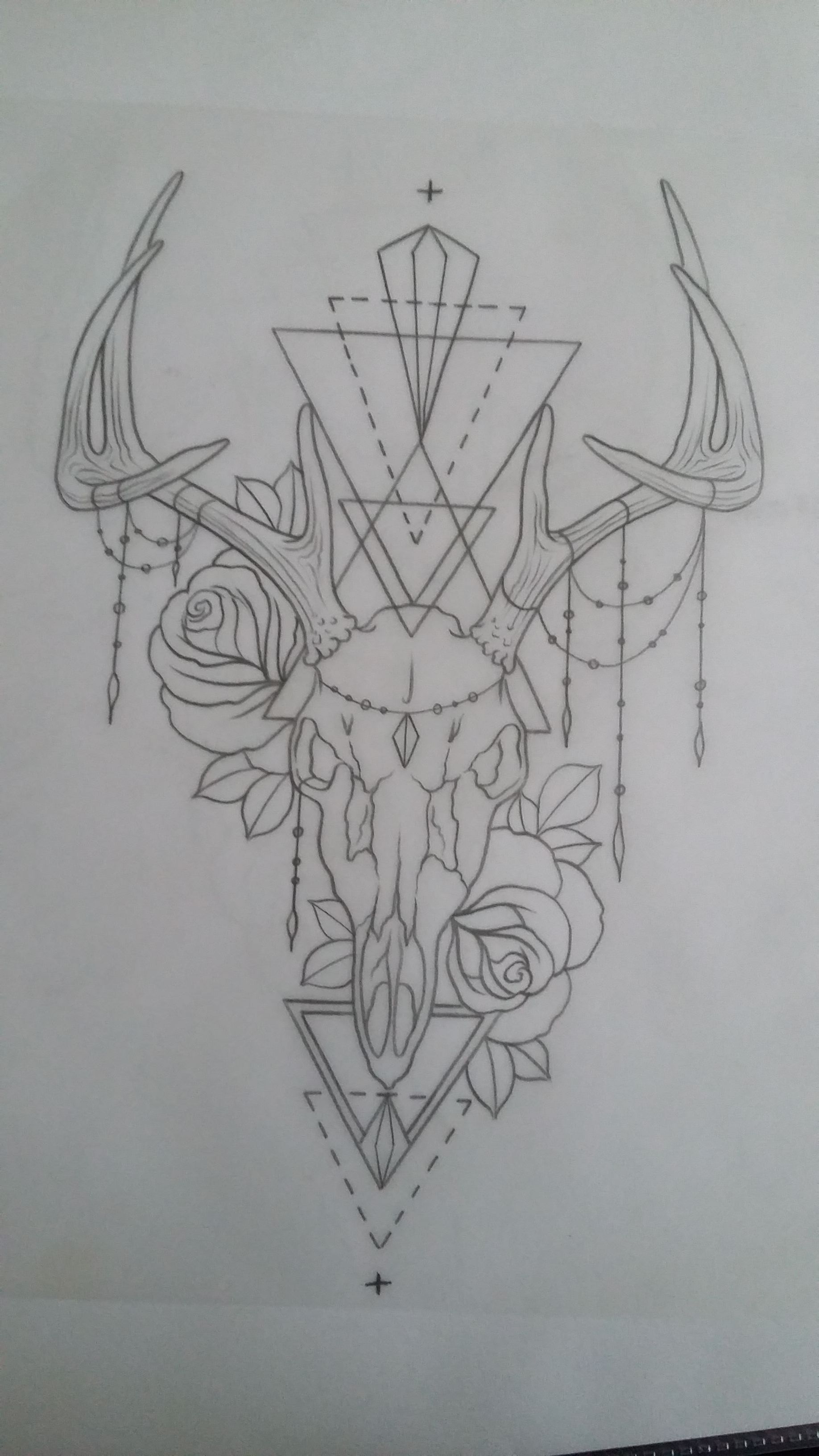 Tattoo deer skull antler roses chains