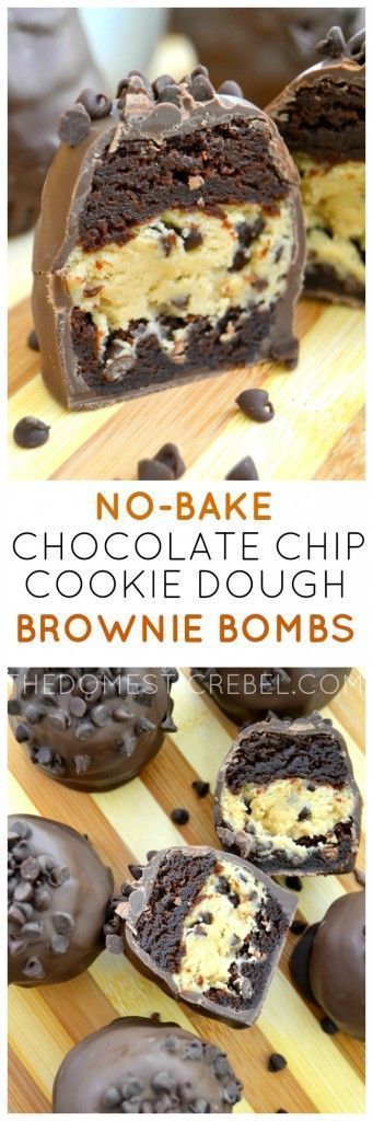 These No-Bake Chocolate Chip Cookie Dough Brownie Bombs are the ultimate treat! Egg-free cookie dough is wrapped with fudgy