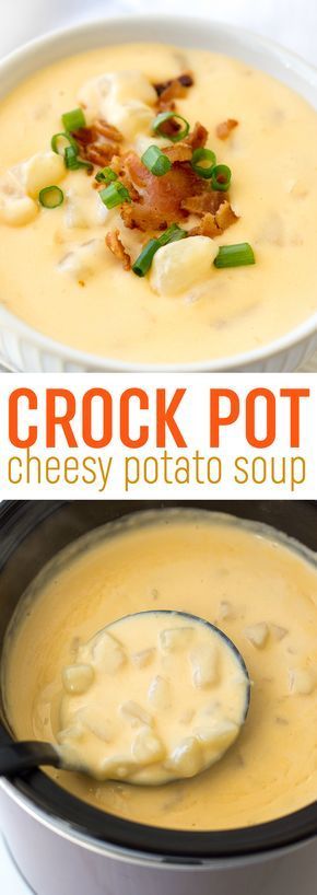 This easy crock pot cheesy potato soup recipe is so easy to whip up in your slow cooker. It's the ultimate comfort food!