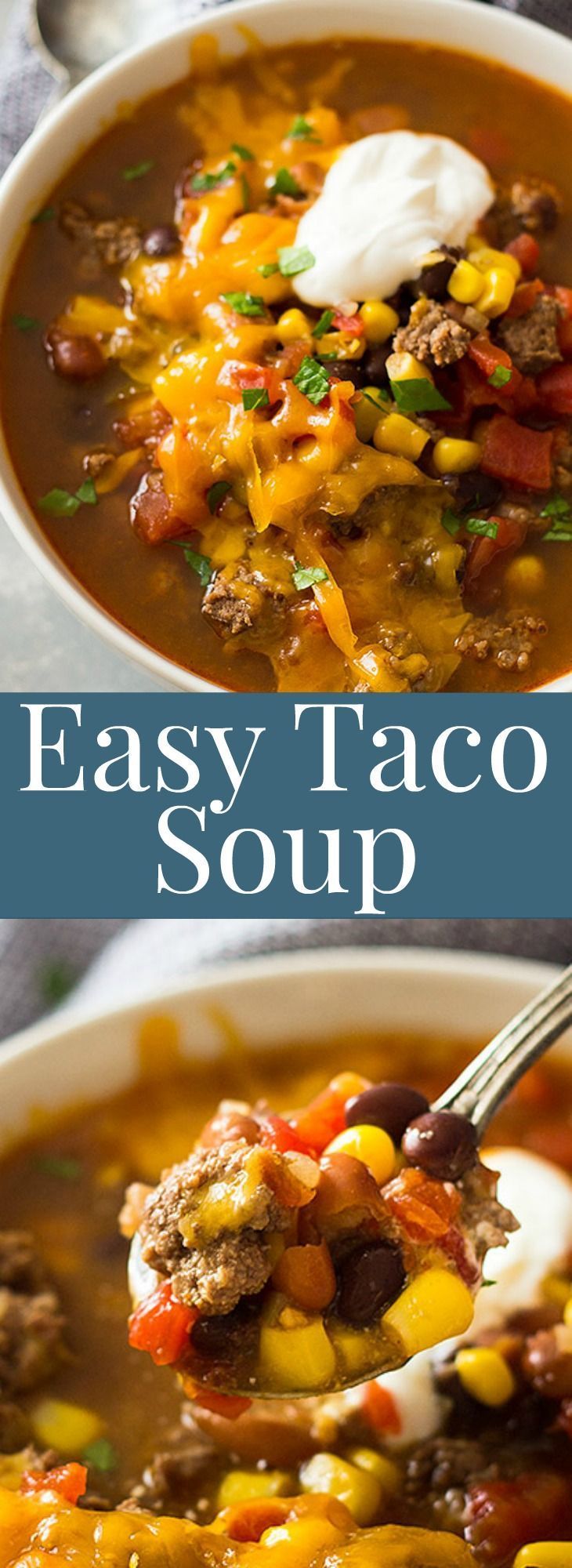 This Easy Taco Soup is packed with flavor, takes less than 30 minutes to make and there is a slow cooker version! |