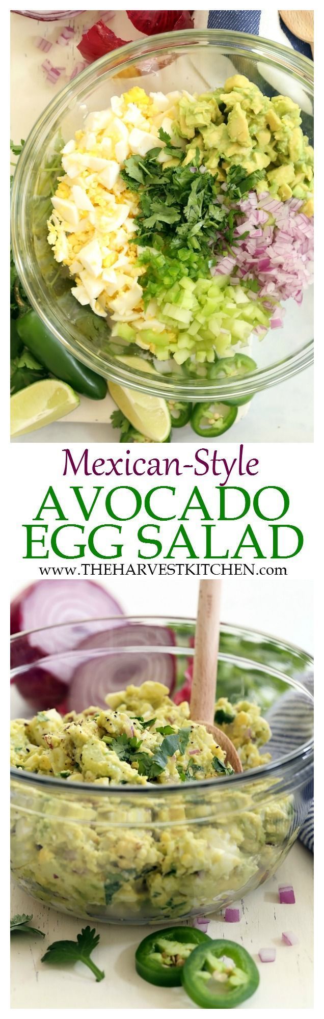 This Mexican Style Avocado Egg Salad is a little like guacamole meets egg salad minus the mayo. It’s made with avocado, celery,