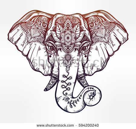 Vintage style vector elephant with ethnic lotus ornaments. Ideal ethnic background, tattoo art, yoga, African, Indian, Thai,