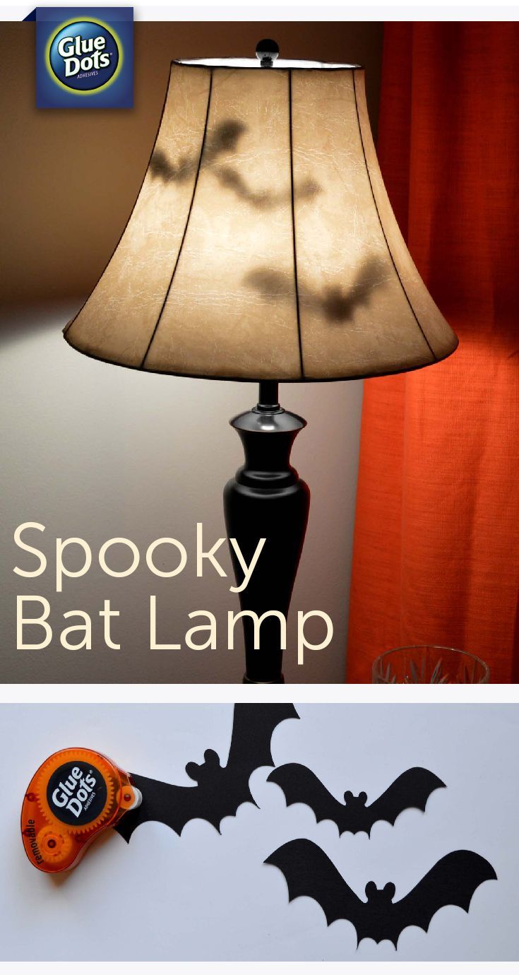 We love Halloween and easy decorating ideas. Make a Bat Lamp Halloween Decoration for your home with paper bats and Removable Glue