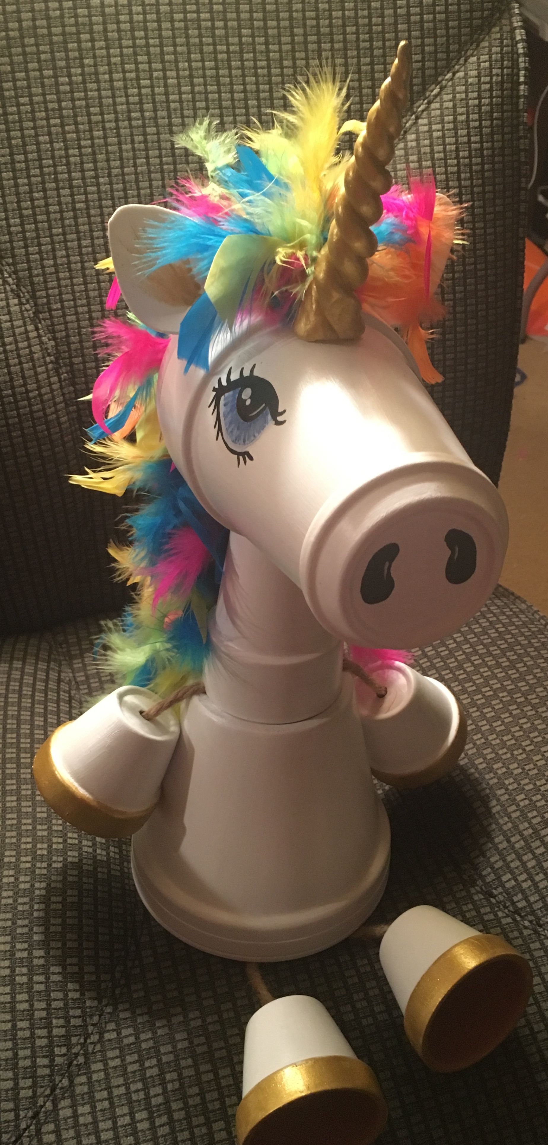 Whimsical clay pot Unicorn made by Sandy Byerly at Family Time Crafts. Please like my Facebook page Family Time Crafts