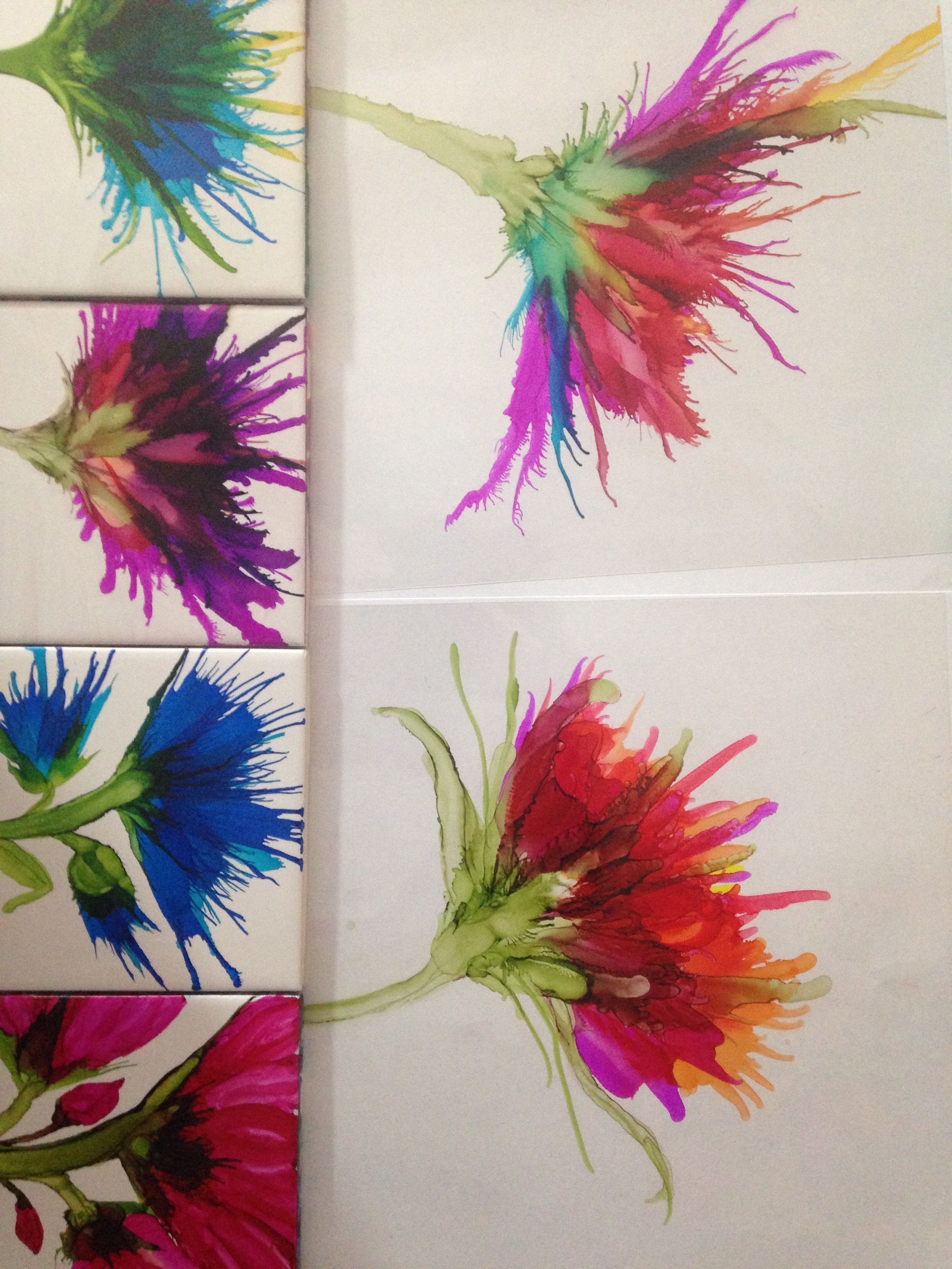 Working on alcohol ink flowers by Lin Crocco