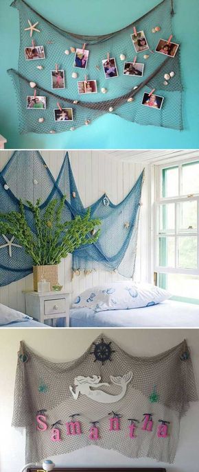 Bring the feel of the sea to the kid’s room by hanging a fishing net decoration.