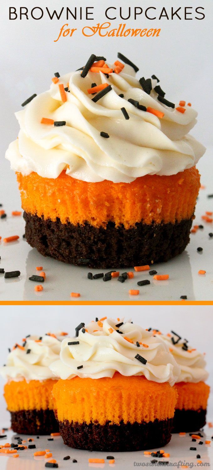 Brownie Cupcakes for Halloween – brownies plus cake plus frosting in one unique and delicious Halloween Cupcake.  This special