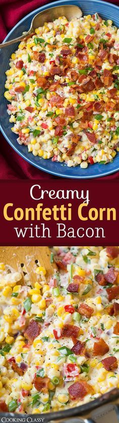 Creamy Confetti Corn with Bacon – the ultimate summer side dish! Seriously delicious!!