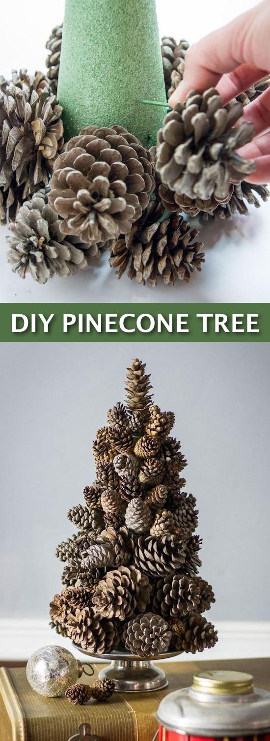 Easy DIY Cheap Christmas Decor– super easy pine cone tree craft! Lots of craft ideas for adults for the home, for fun, for gifts,