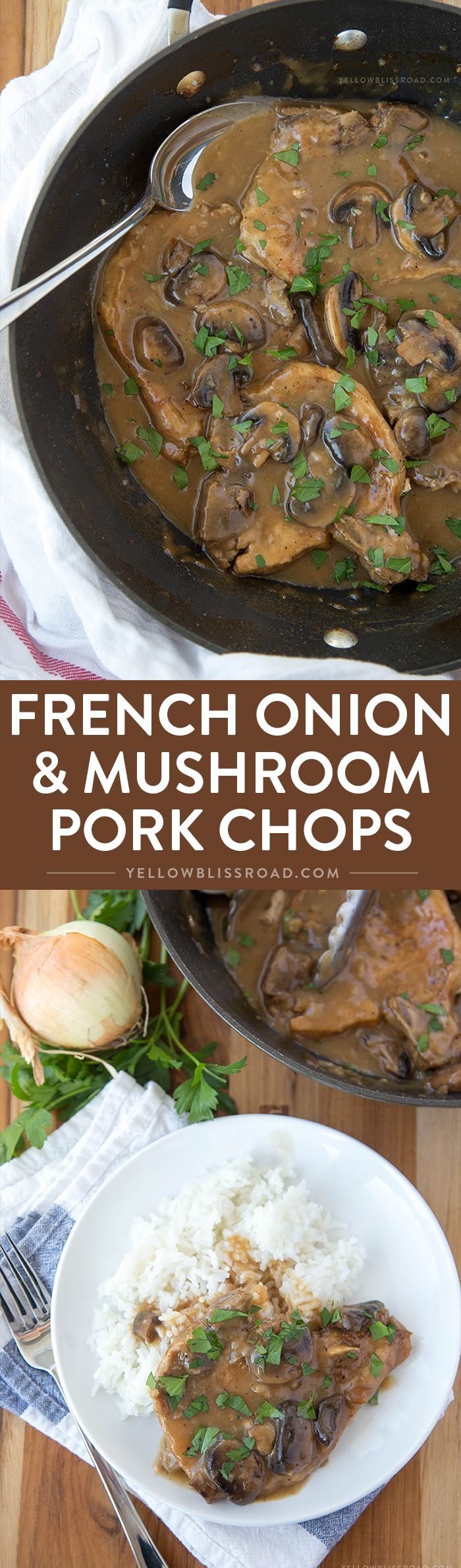 French Onion and Mushroom Pork Chops with Gravy – An easy weeknight dinner with just 4 ingredients.