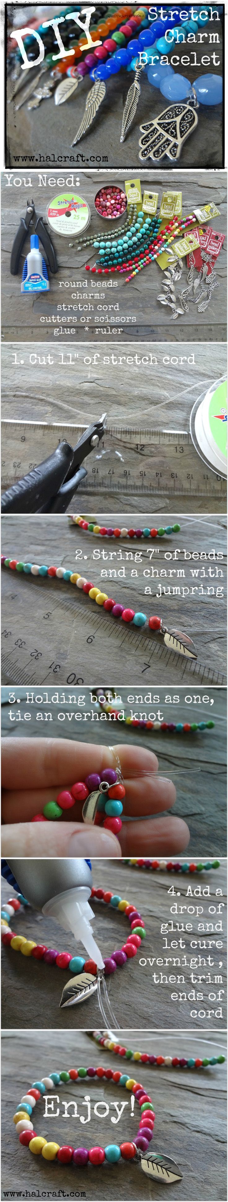 Learn how to make stretch charm bracelets and tie a knot that holds with this photo tutorial! Visit